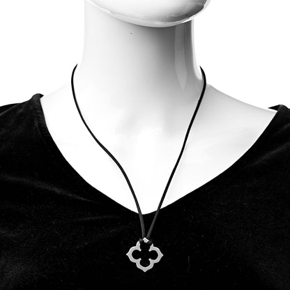 Cartier 18K White Gold Cord Hindu Quatrefoil Pendant Necklace 2 of 5