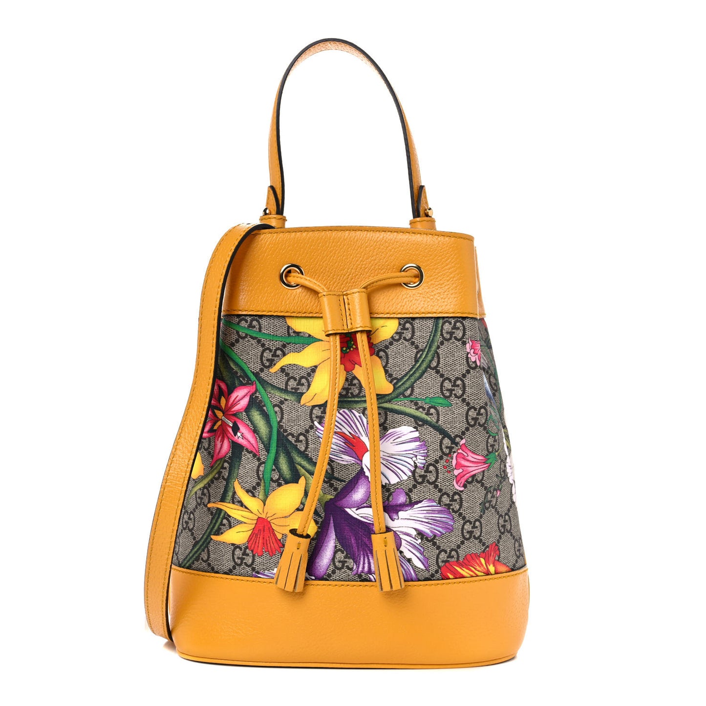 GG Supreme Monogram Flora Small Ophidia Bucket Bag Beige Multicolor Crop
