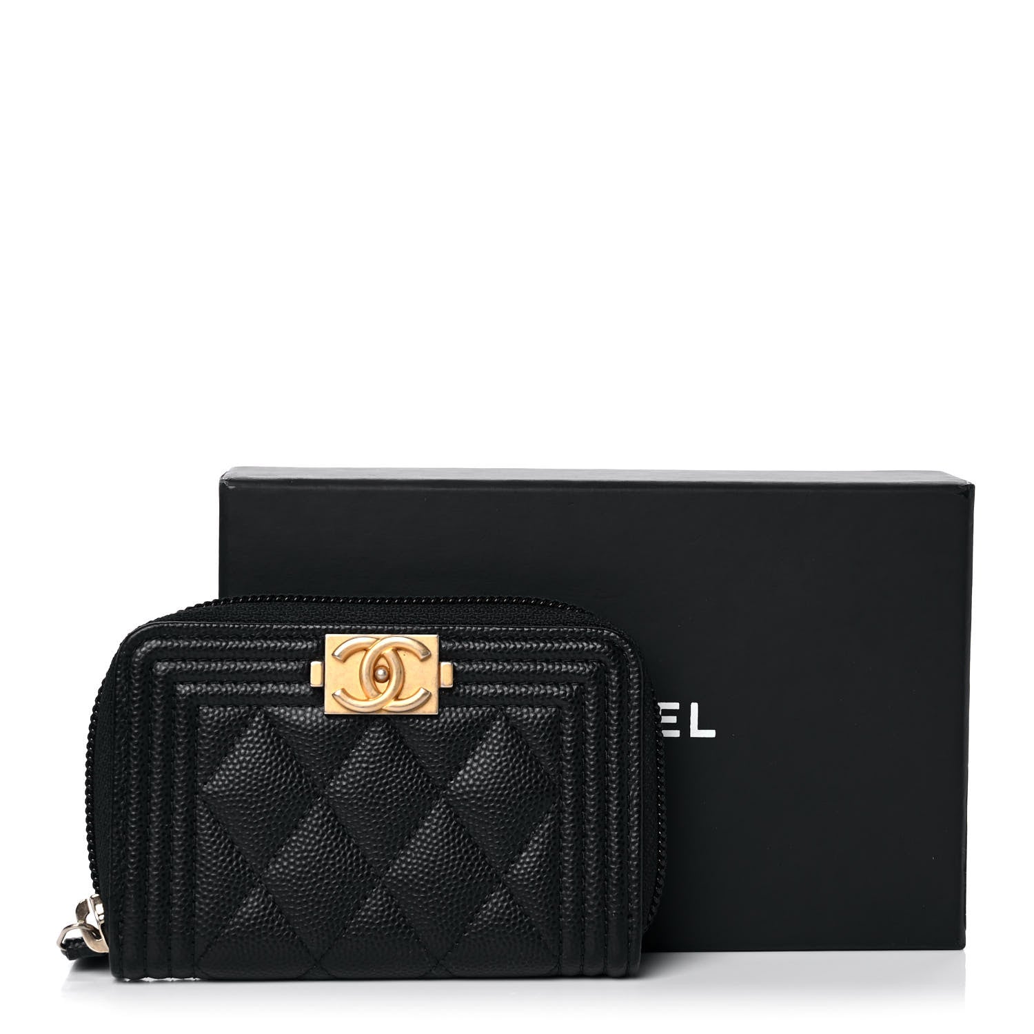 Chanel Caviar Quilted Boy Zip Around Coin Purse Wallet Black 8 of 8
