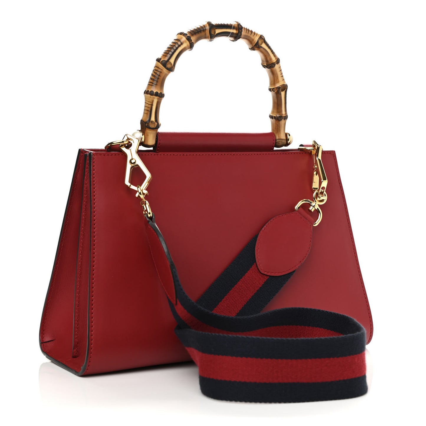Nappa Bamboo Web Small Nymphaea Top Handle Bag Hibiscus Red