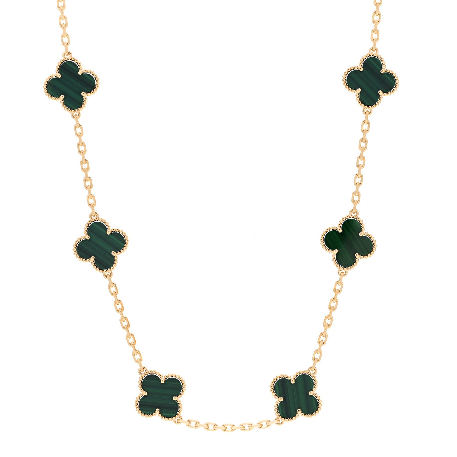 Van Cleef & Arpels 18K Yellow Gold Malachite 10 Motifs Vintage Alhambra Necklace 1 of 6