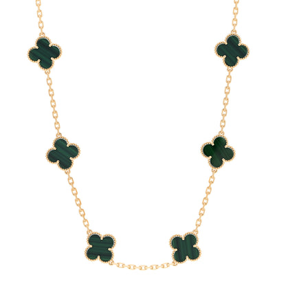 Van Cleef & Arpels 18K Yellow Gold Malachite 10 Motifs Vintage Alhambra Necklace 1 of 6
