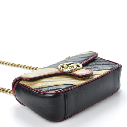 Gucci Azalea Calfskin Matelasse Diagonal Patchwork Mini Torchon GG Marmont Shoulder Bag Black Beige Romantic Cerise 3 of 9