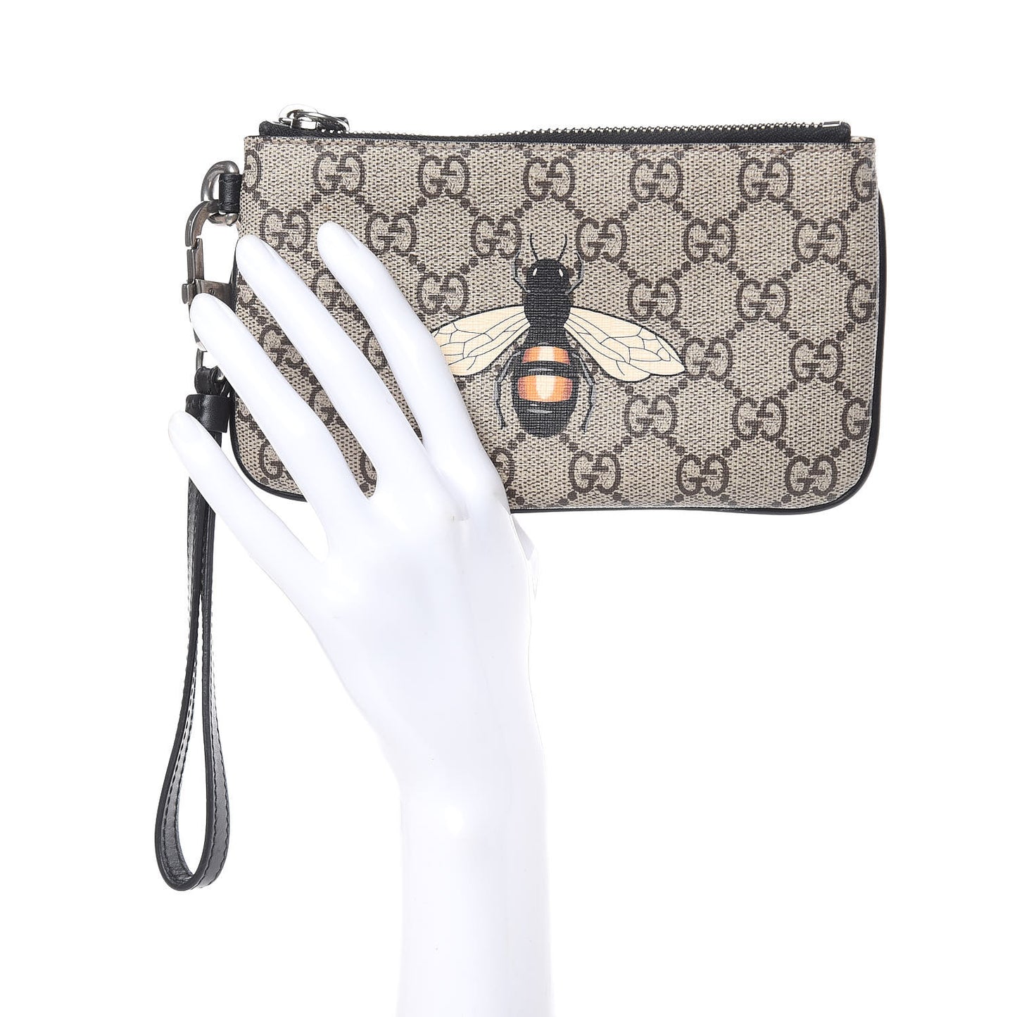 GG Supreme Monogram Bee Print Wrist Pouch Black