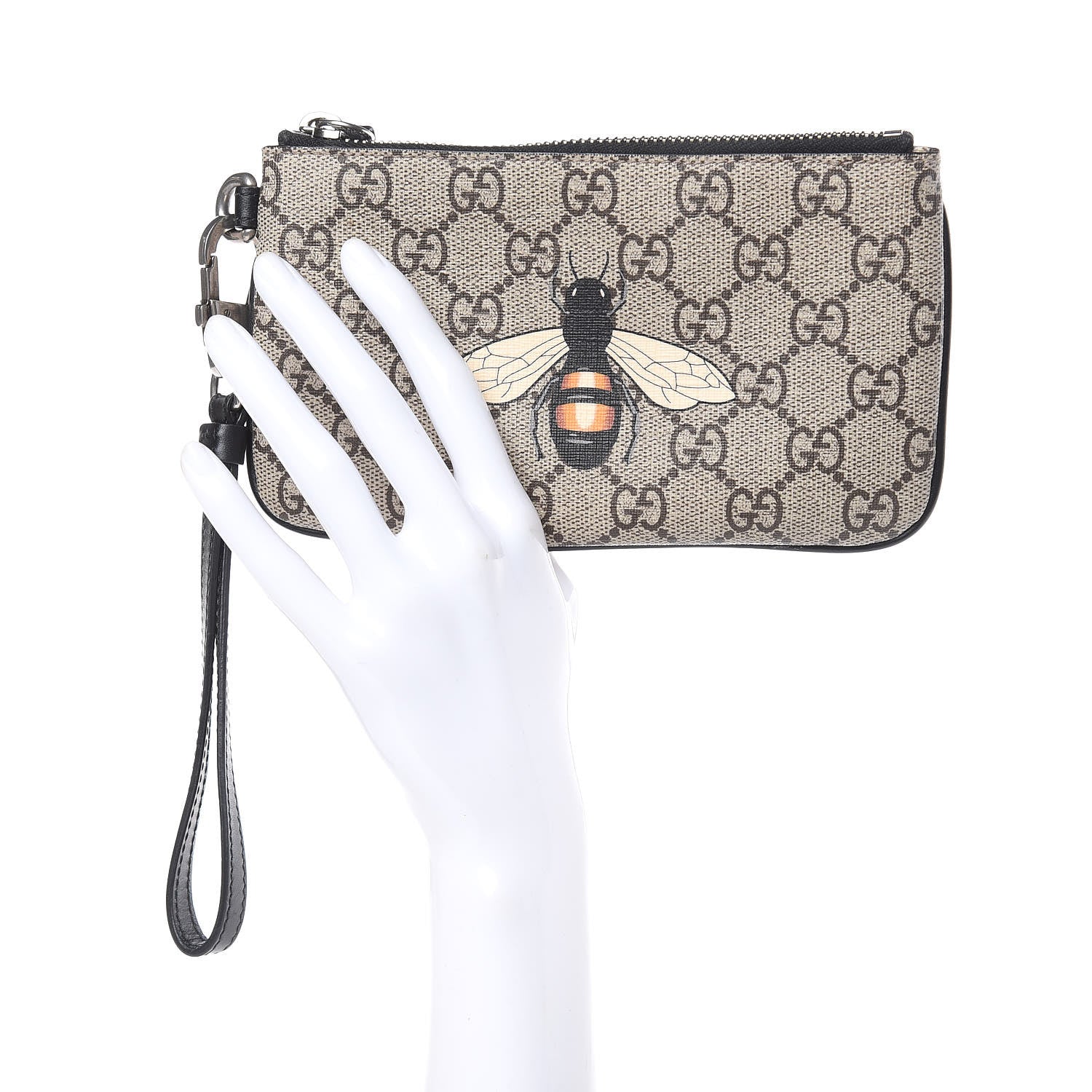Gucci GG Supreme Monogram Bee Print Wrist Pouch Black 2 of 10