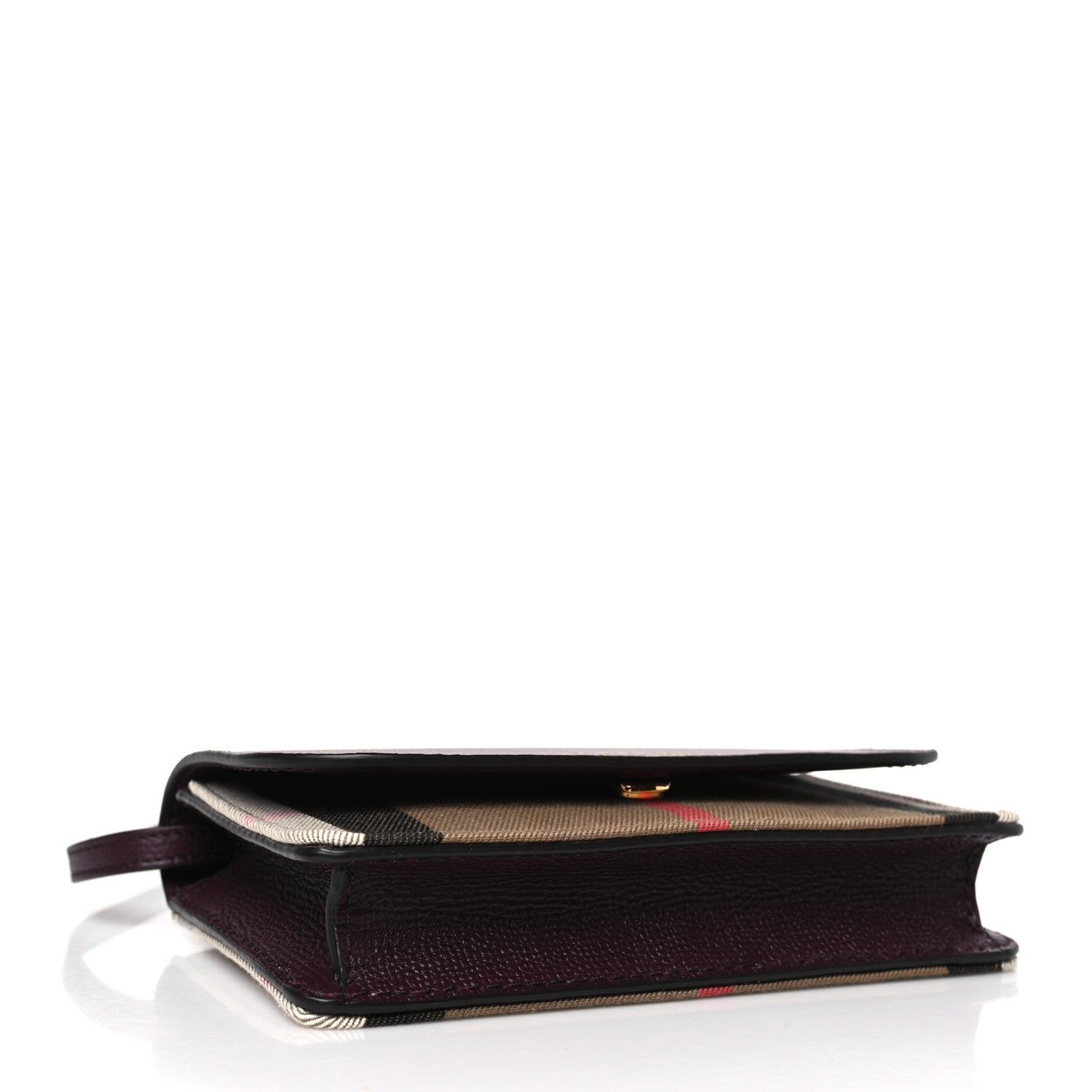 Burberry Grained Calfskin House Check Tartan Mix Hampshire Wallet On Chain Burgundy 4 of 8