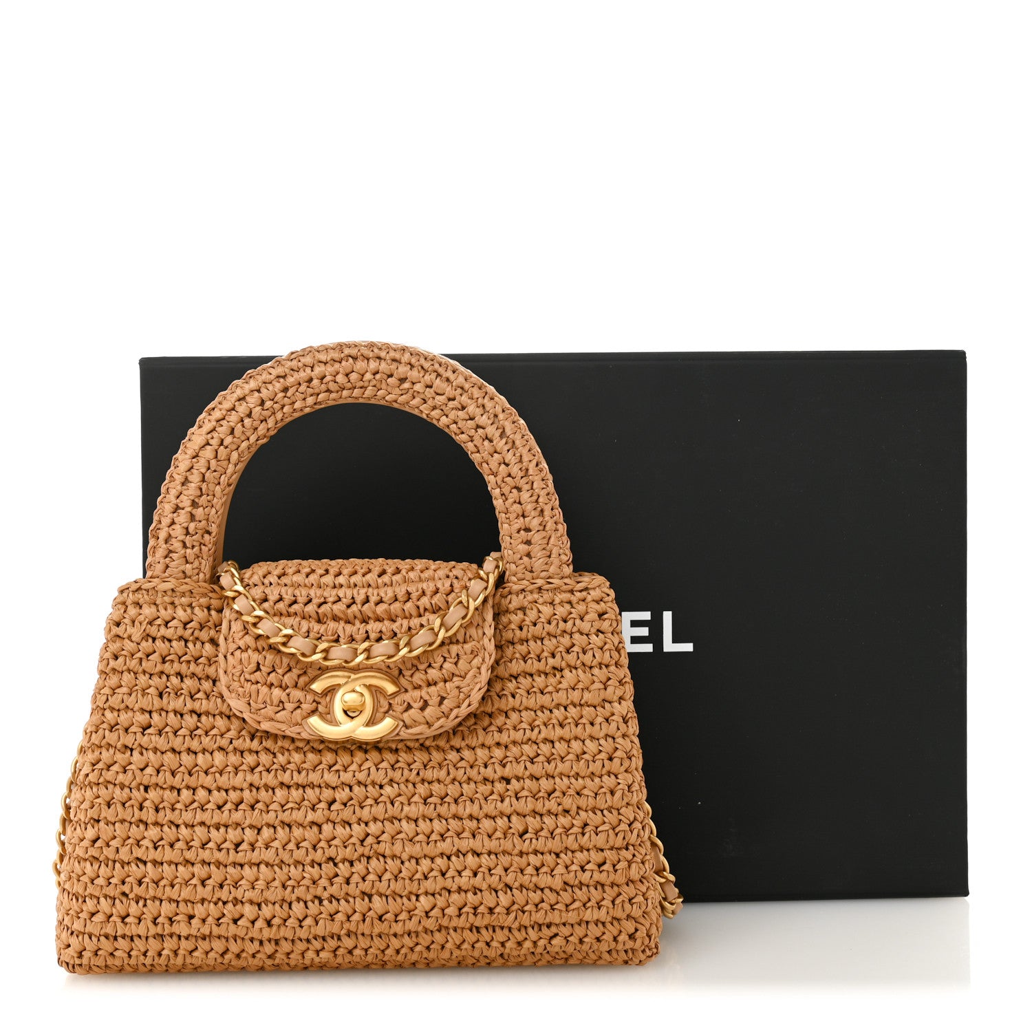 Chanel Braided Raffia Nano Kelly Flap Bag Dark Beige 11 of 11