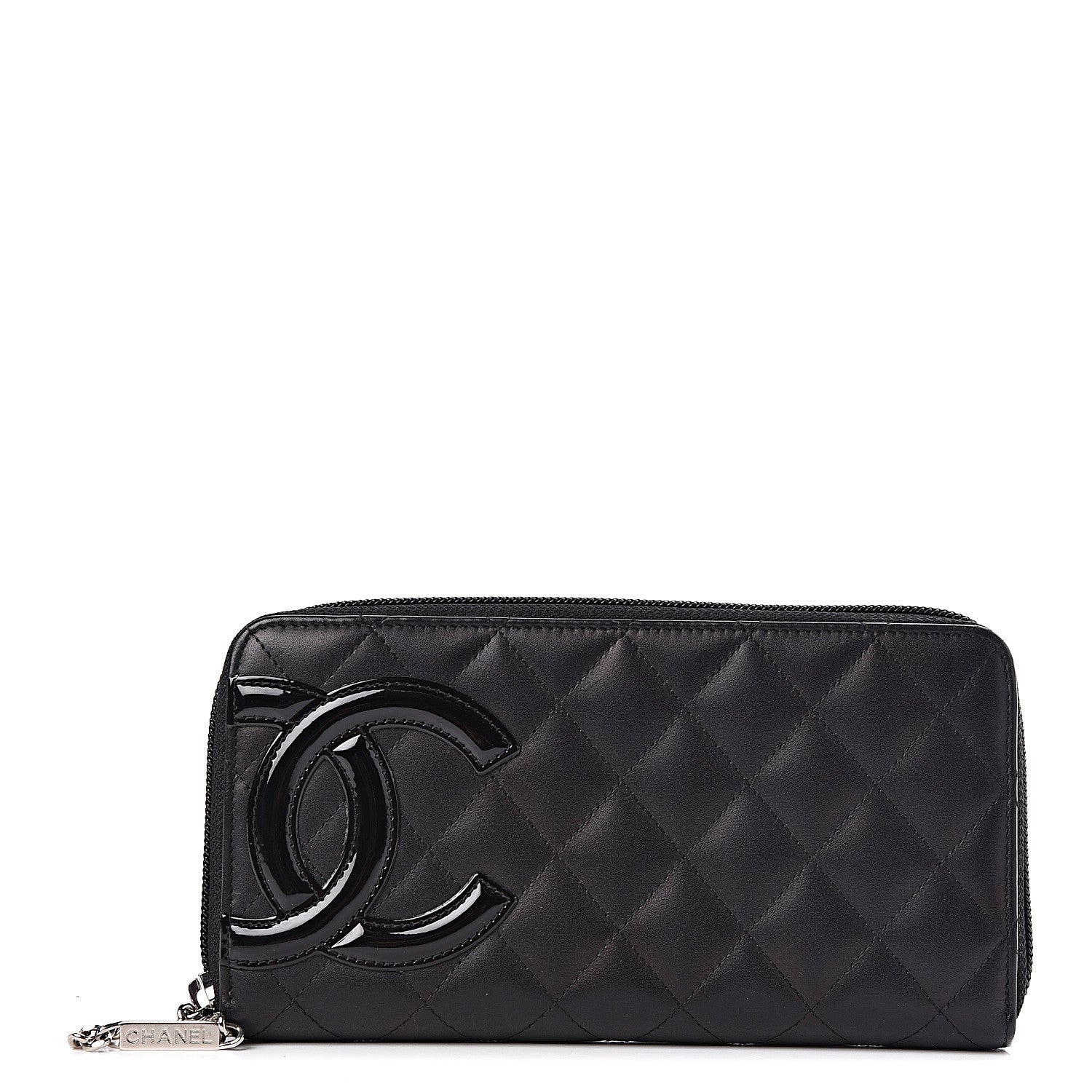 Chanel Calfskin Quilted Cambon Large Gusset Zip Around Wallet Black Silver 1 of 8