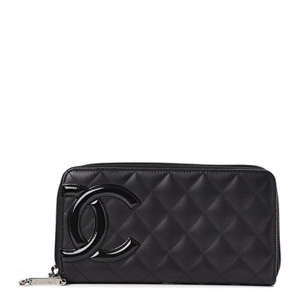 Chanel Calfskin Quilted Cambon Large Gusset Zip Around Wallet Black Silver 1 of 8