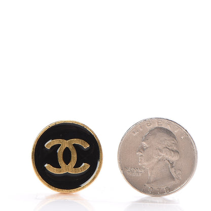 Chanel Enamel CC Clip On Earrings Black Gold 2 of 5
