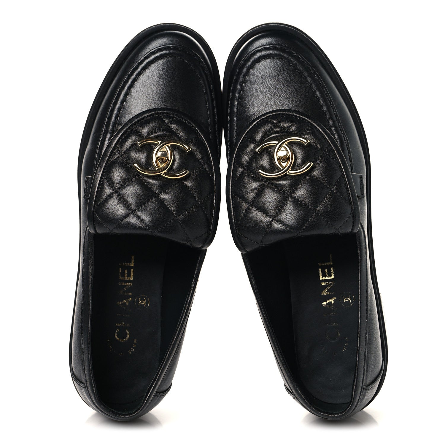 Chanel Lambskin Quilted CC Turnlock Loafers 37 Black 1867631