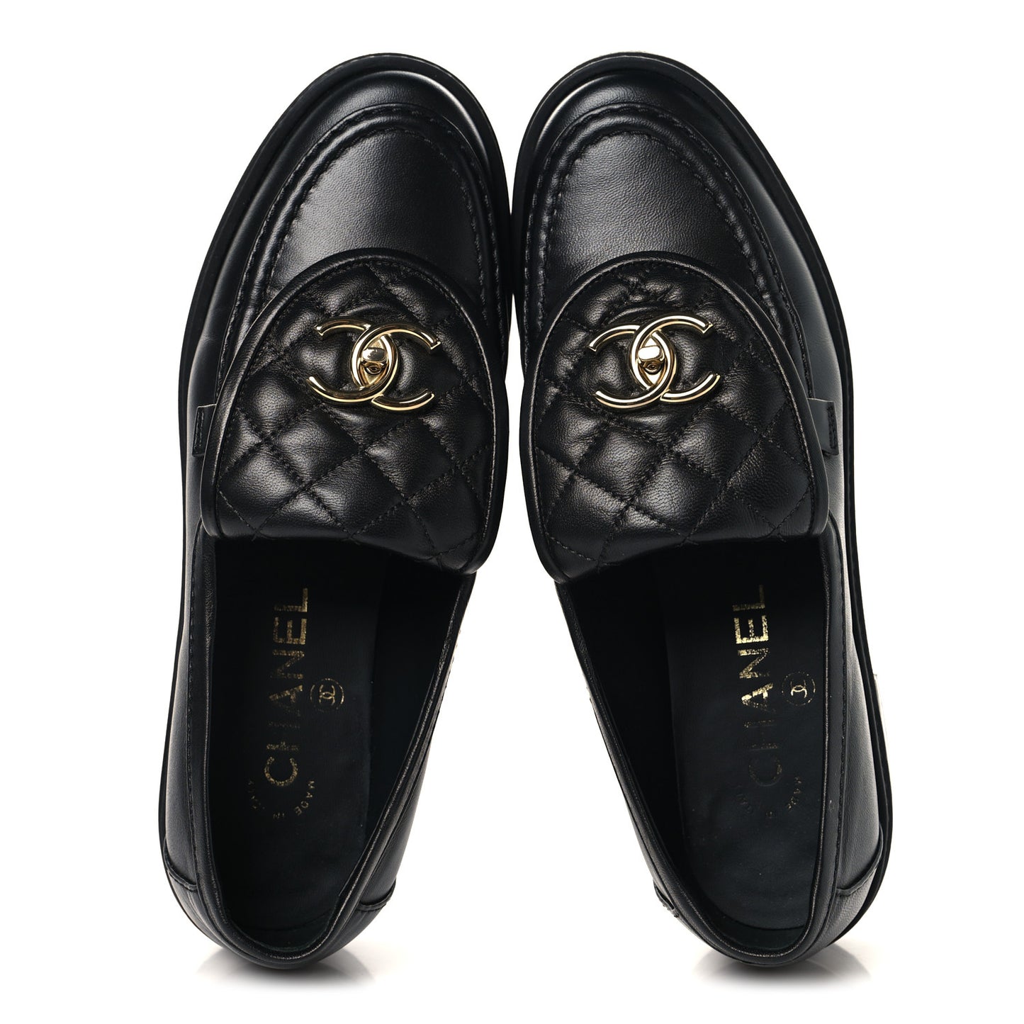 Lambskin Quilted CC Turnlock Loafers 37 Black