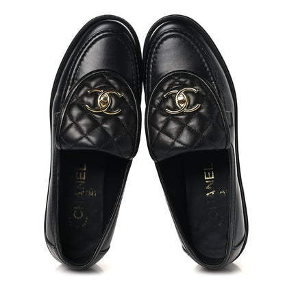 Chanel Lambskin Quilted CC Turnlock Loafers 37 Black 2 of 9