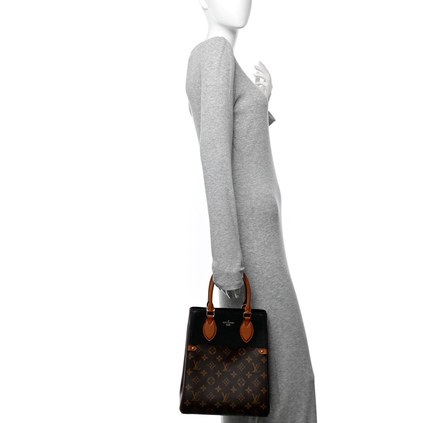 Calfskin Monogram Fold Tote MM Black Wine Cream