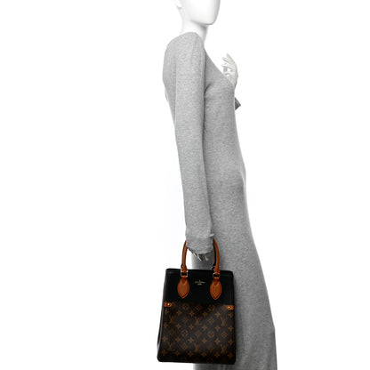 Louis Vuitton Calfskin Monogram Fold Tote MM Black Wine Cream 2 of 9