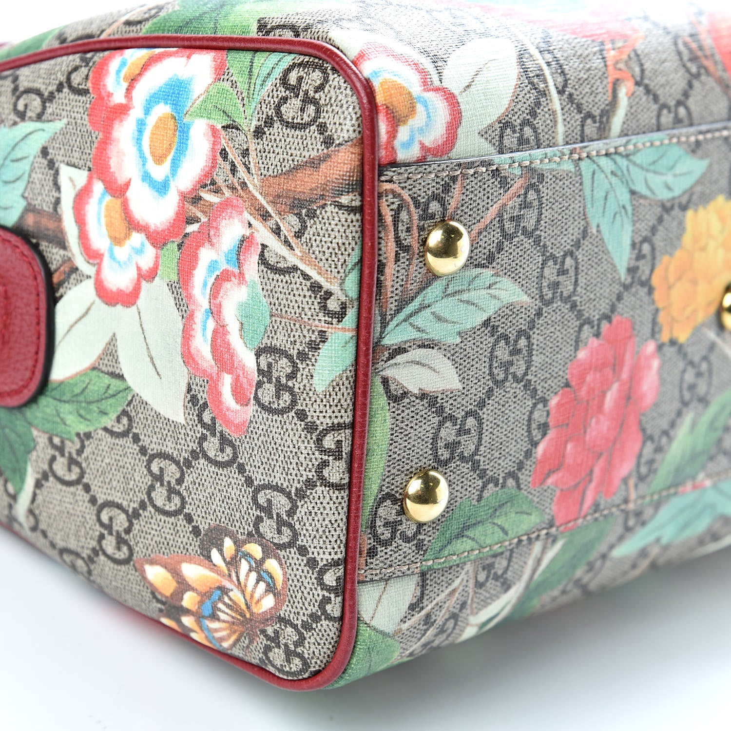 Gucci GG Supreme Monogram Tian Small Boston Beige Multicolor Red 9 of 10