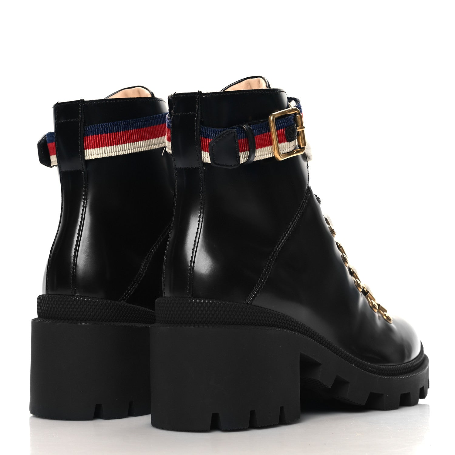 Gucci Calfskin Sylvie Web Lace Up Combat Boots 35 Black 5 of 10