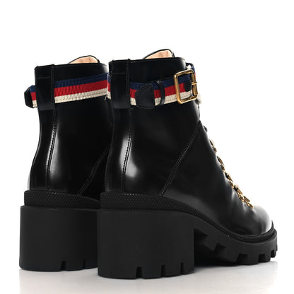 Gucci Calfskin Sylvie Web Lace Up Combat Boots 35 Black 5 of 10