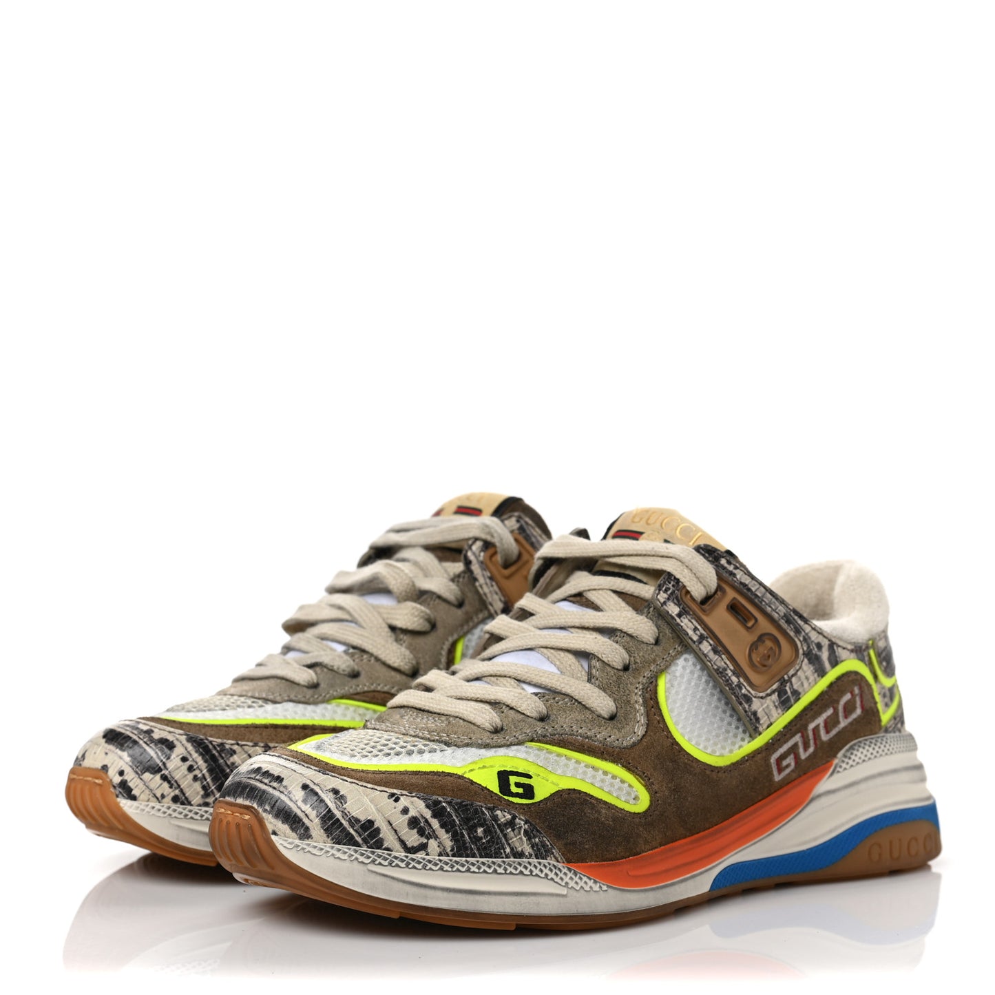 Suede Calfskin Tejus Printed Womens Ultrapace Sneakers 36 Natural Ardesia Neon Yellow