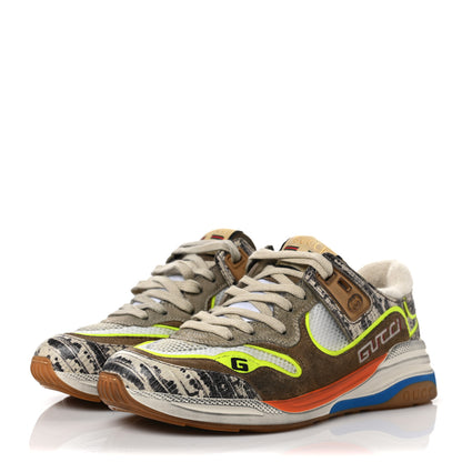 Gucci Suede Calfskin Tejus Printed Womens Ultrapace Sneakers 36 Natural Ardesia Neon Yellow 3 of 11