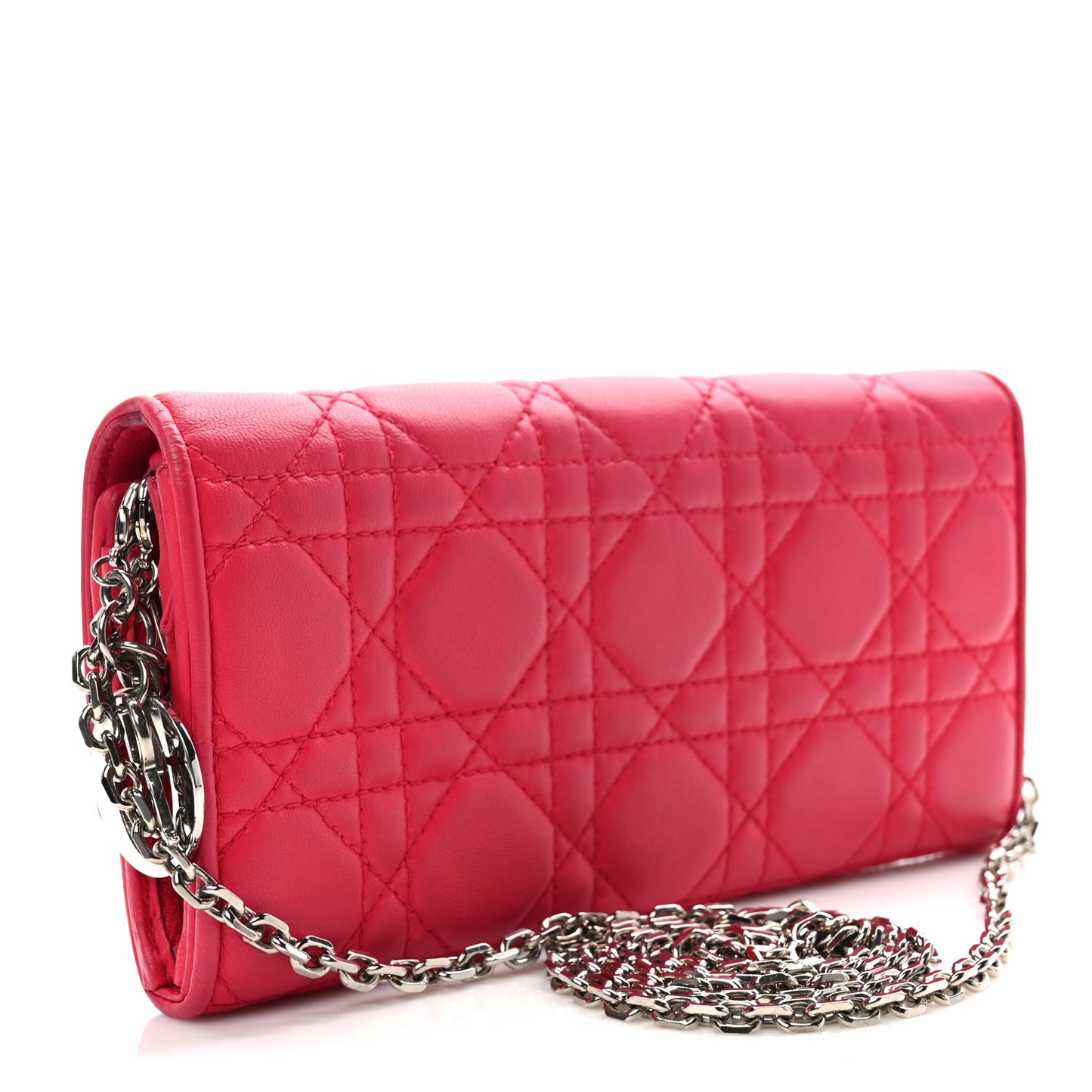 Lambskin Cannage Lady Dior Rendezvous Wallet On Chain Fuchsia