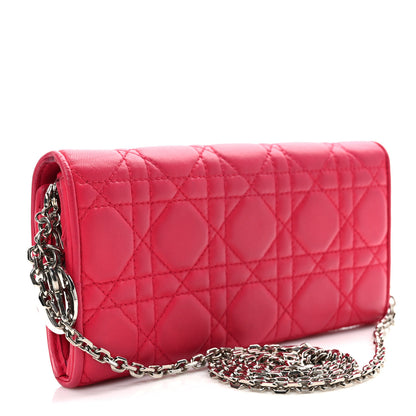 Christian Dior Lambskin Cannage Lady Dior Rendezvous Wallet On Chain Fuchsia 3 of 8