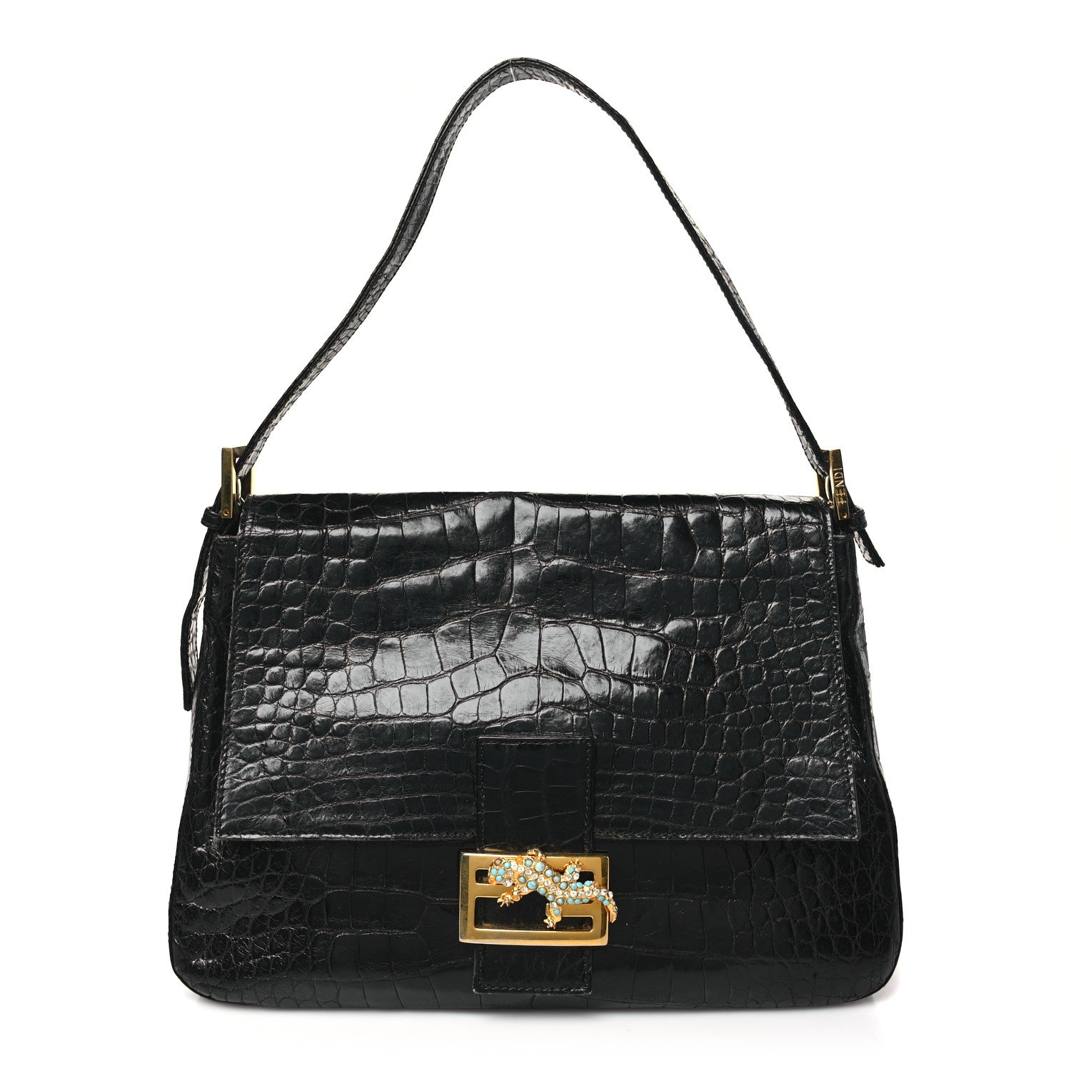 Fendi Crocodile Beaded Gecko Mama Baguette Black 1 of 11