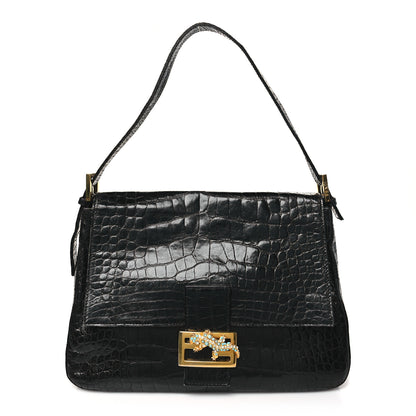 Fendi Crocodile Beaded Gecko Mama Baguette Black 1 of 11