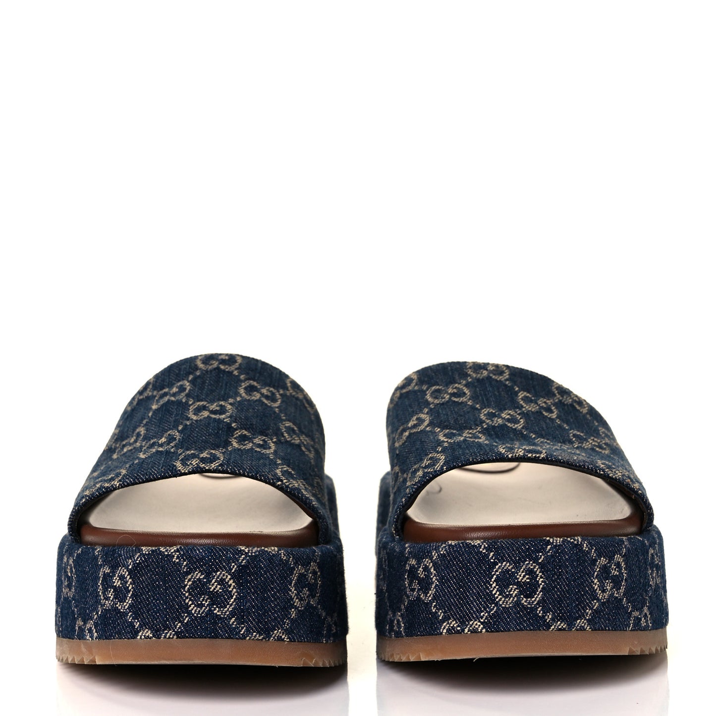 New Denim GG Monogram Angelina Platform 55mm Slide Sandals 38.5 Blue Tea
