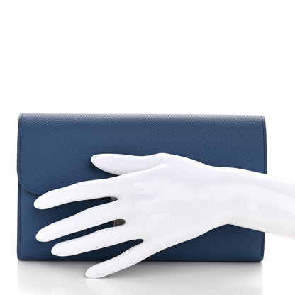 Hermes Epsom Constance Verso Long Wallet Bleu Agate Gris Mouette 2 of 10