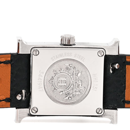 Hermes Stainless Steel Epsom Diamond Bezel Mother of Pearl 17.2mm Heure H Hour Quartz Watch Noir 4 of 5