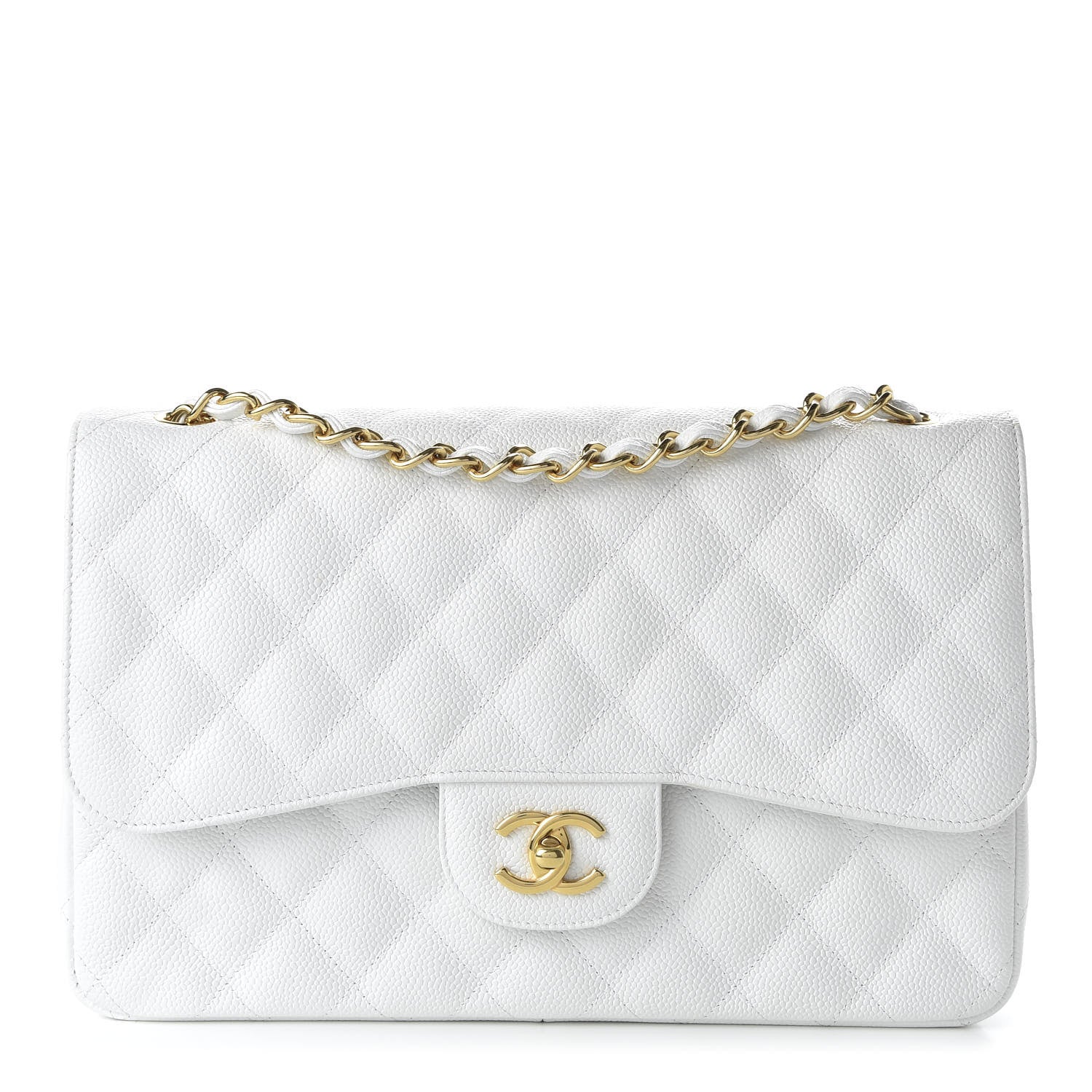 Chanel Caviar Quilted Jumbo Double Flap White 1 of 10