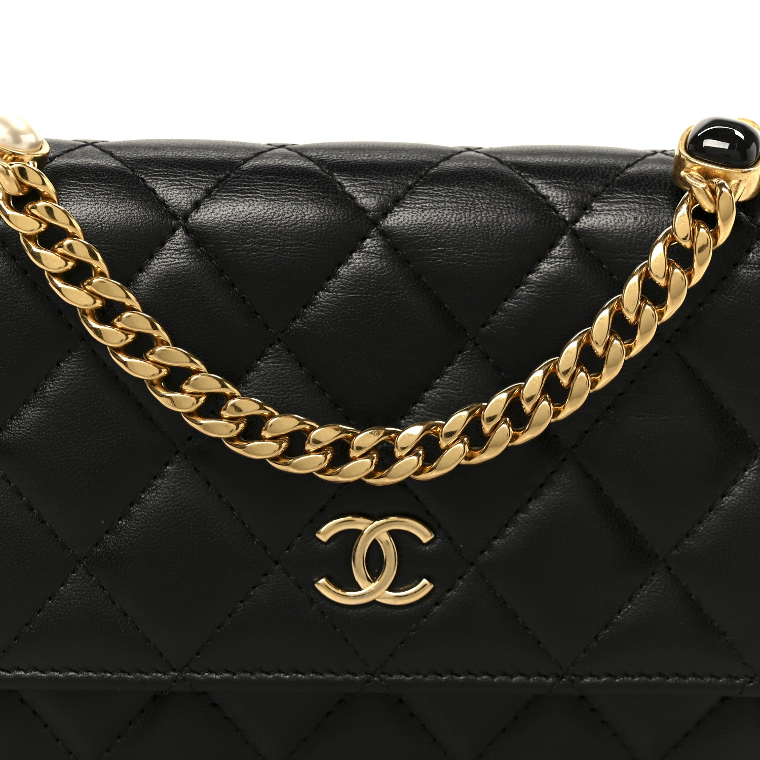 Chanel Lambskin Quilted CC Pearl Enamel Clutch on Chain WOC Black 9 of 11