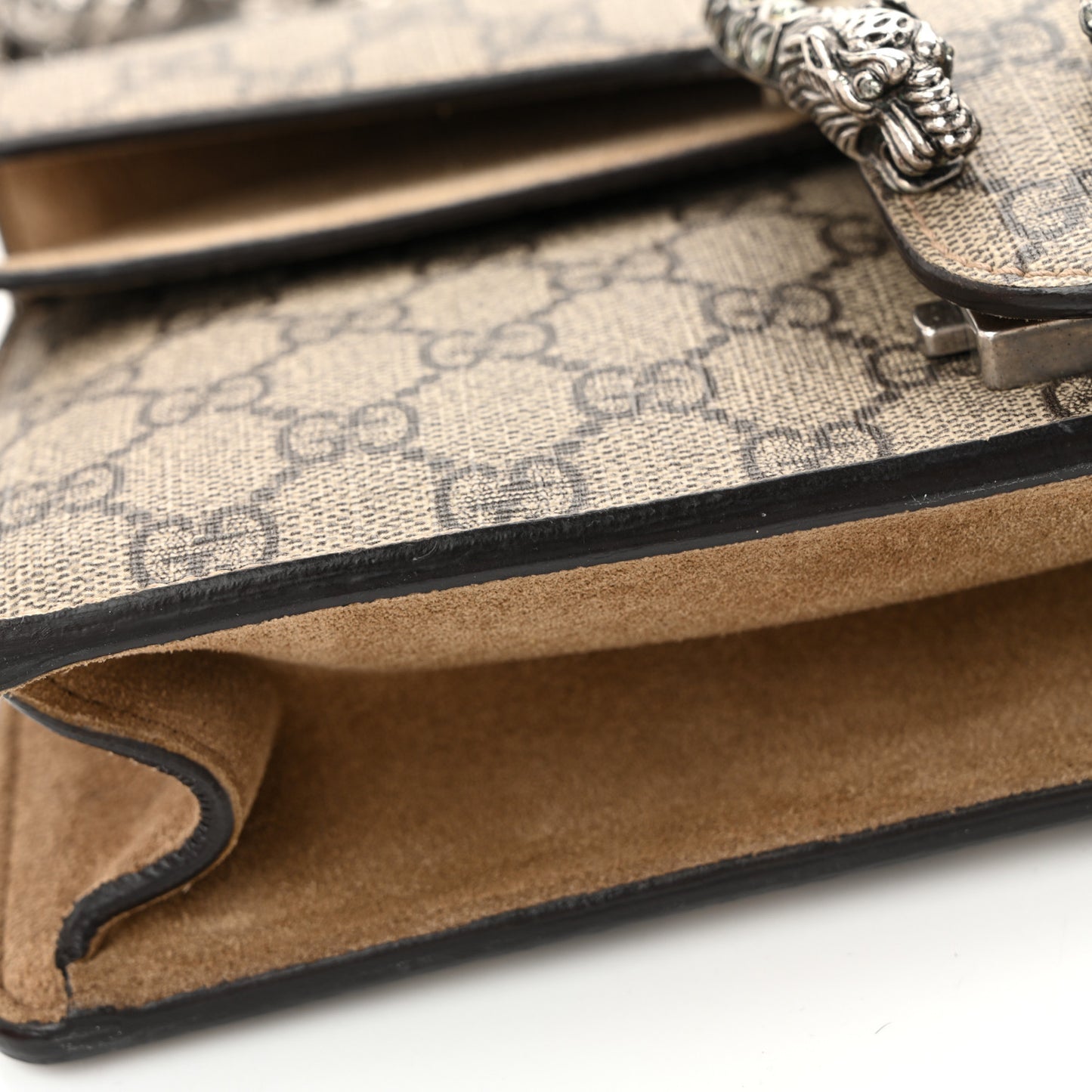 GG Supreme Monogram Suede Crystal Small Dionysus Shoulder Bag Beige Ebony Taupe