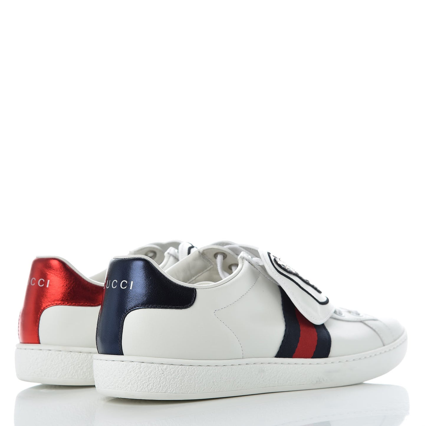Calfskin Sequins Web Cat Womens Ace Sneakers 38.5 White