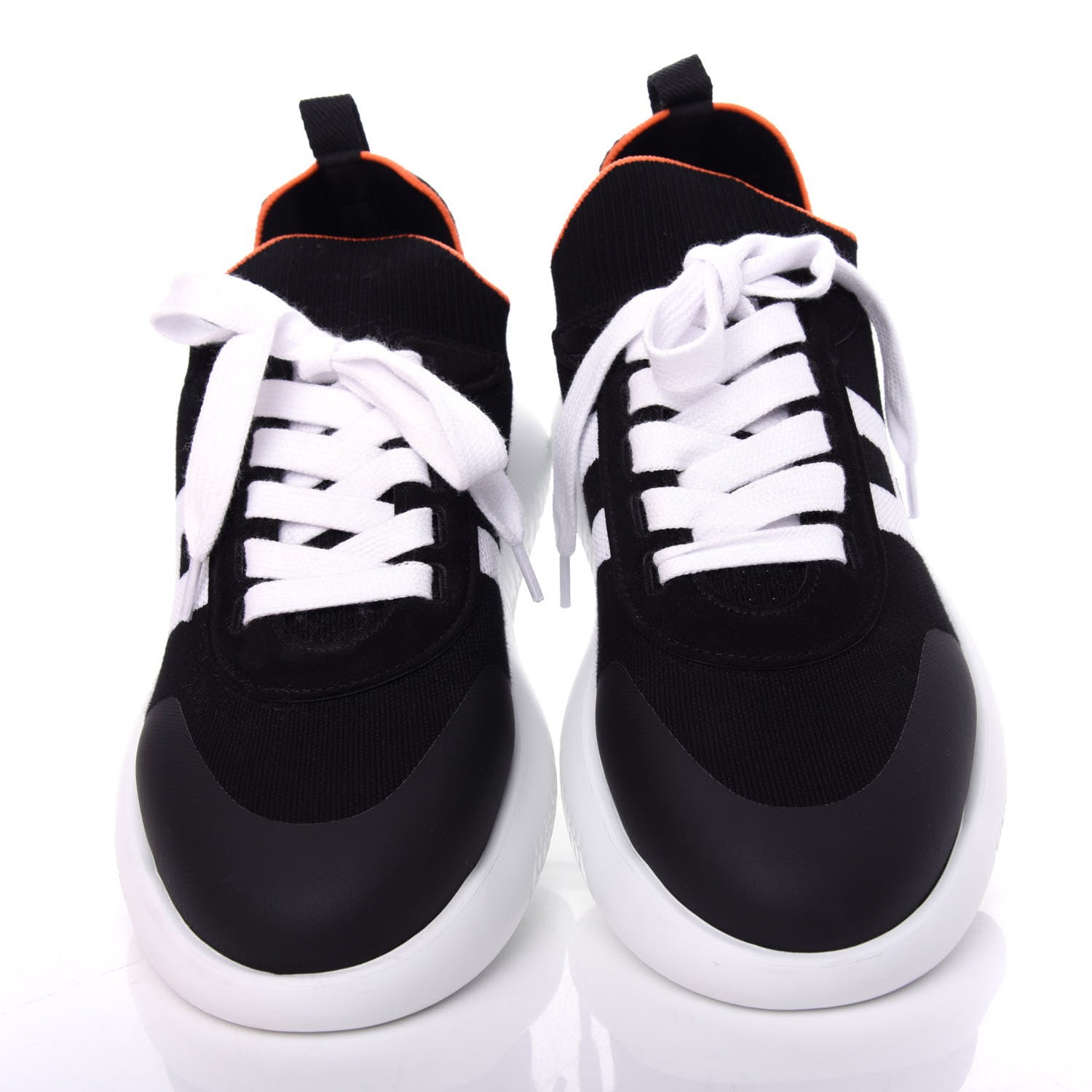 Hermes Knit Suede Goatskin Mens Crew Sneakers 41 Black White 5 of 11
