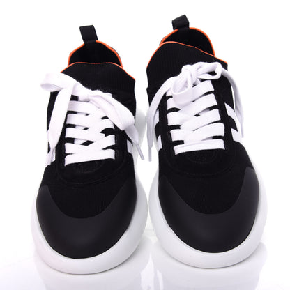 Hermes Knit Suede Goatskin Mens Crew Sneakers 41 Black White 5 of 11