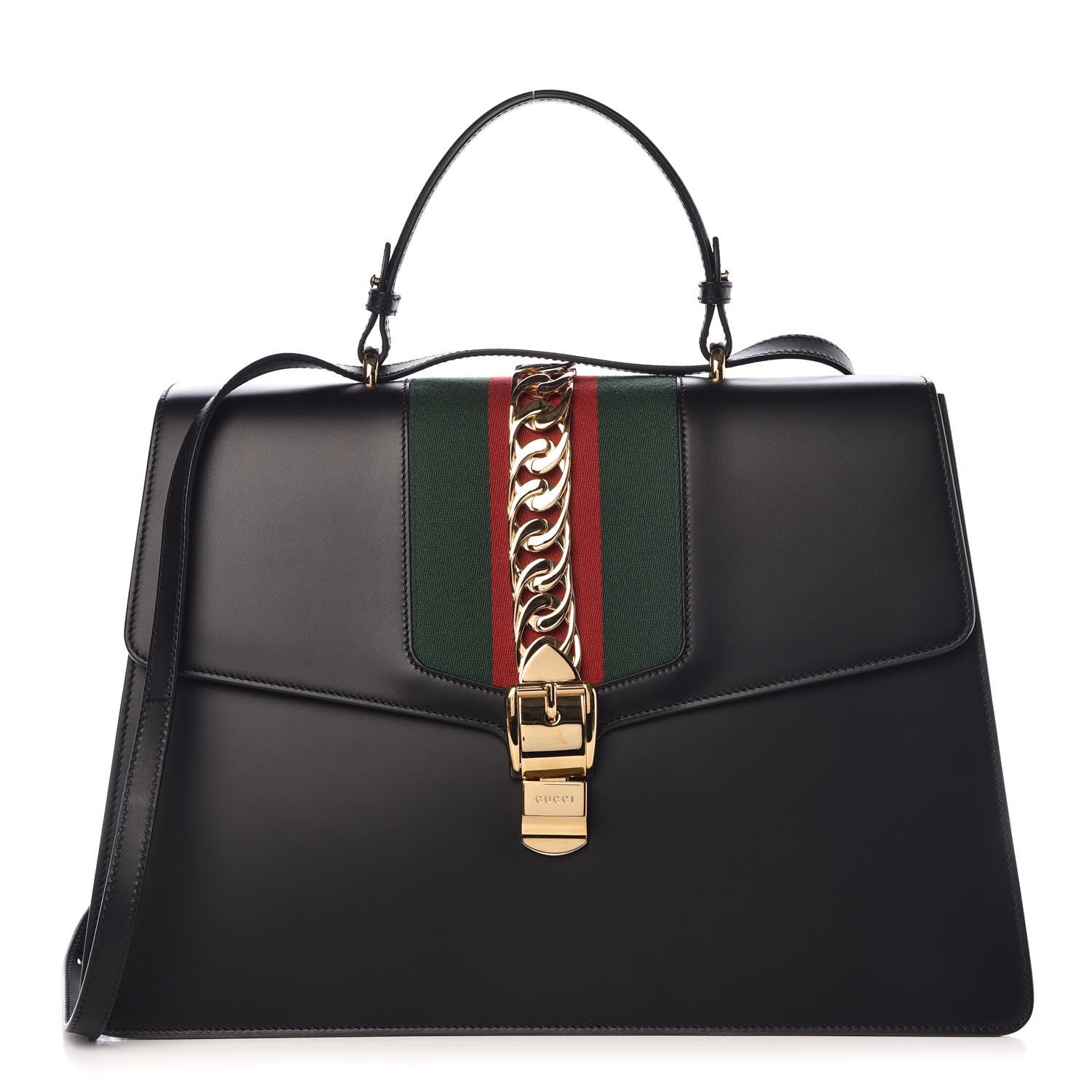 Gucci Calfskin Maxi Sylvie Top Handle Bag Black 1 of 9