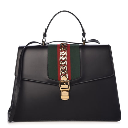 Gucci Calfskin Maxi Sylvie Top Handle Bag Black 1 of 9