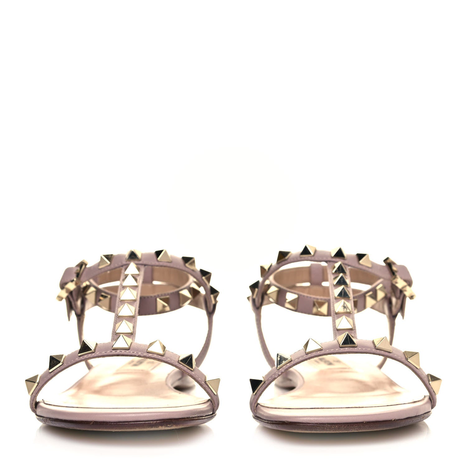 Valentino Garavani Calfskin Rockstud Ankle T-Strap Flat Sandals 36 Poudre 2 of 7