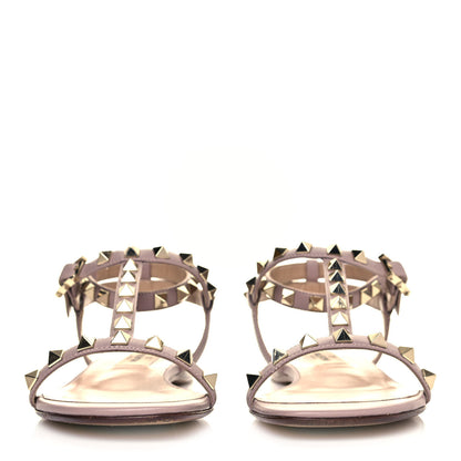 Valentino Garavani Calfskin Rockstud Ankle T-Strap Flat Sandals 36 Poudre 2 of 7