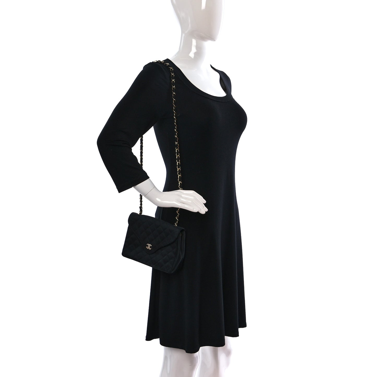 Satin Quilted Crystal Flap Black