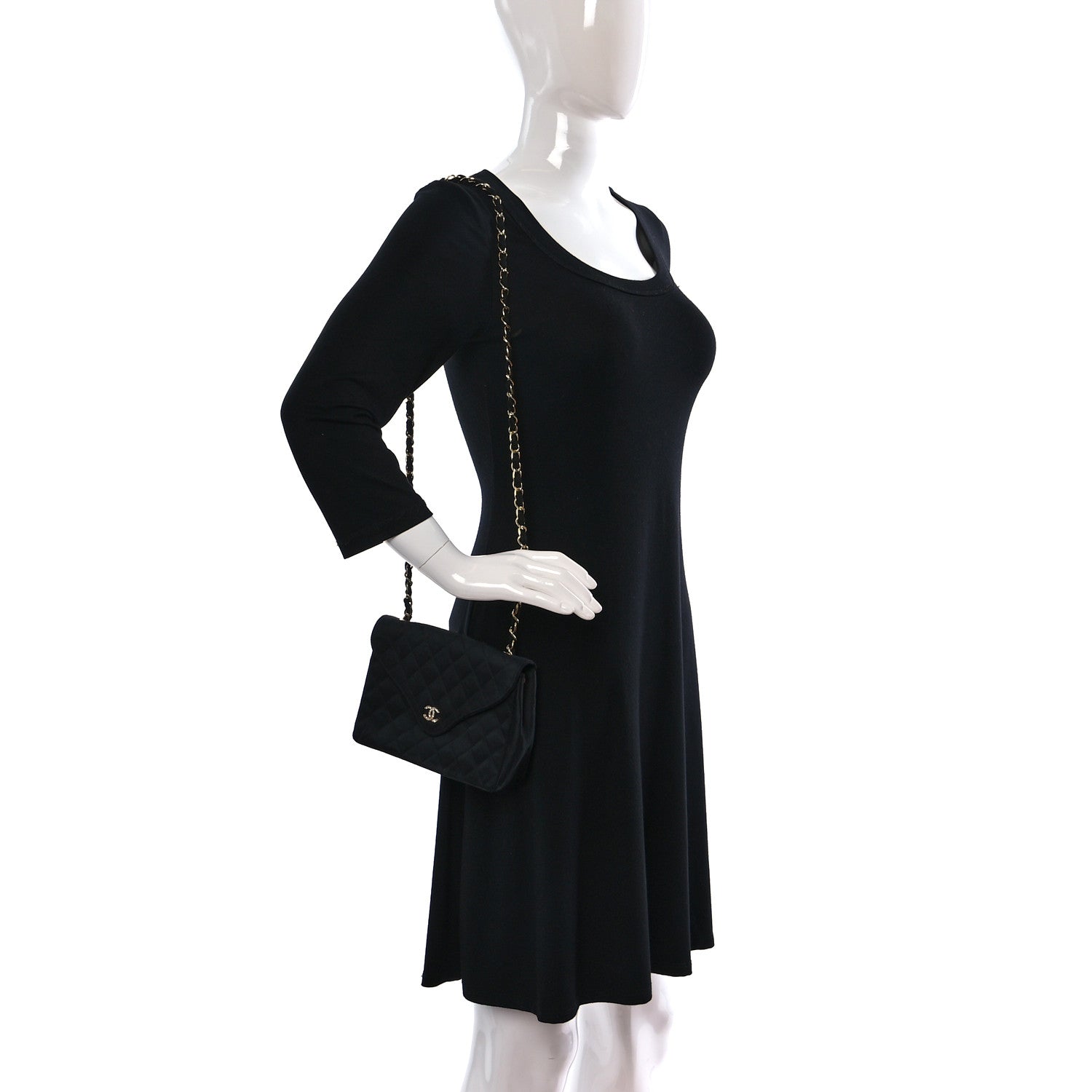 Chanel Satin Quilted Crystal Flap Black 2 of 9