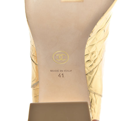 Chanel Calfskin Crocodile Embossed Cap Toe High Boots 41 Gold 7 of 8