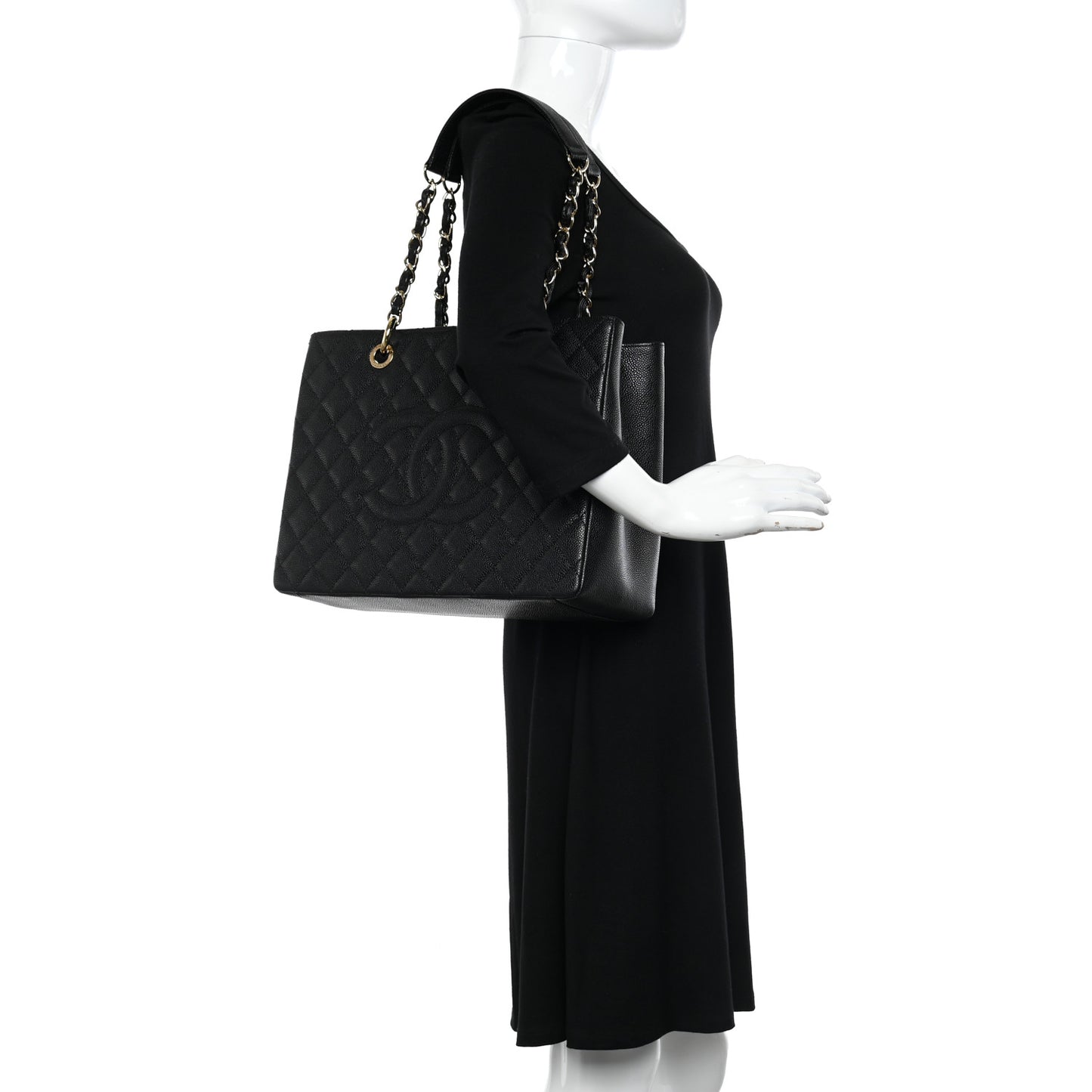 Caviar Quilted Grand Shopping Tote GST Black