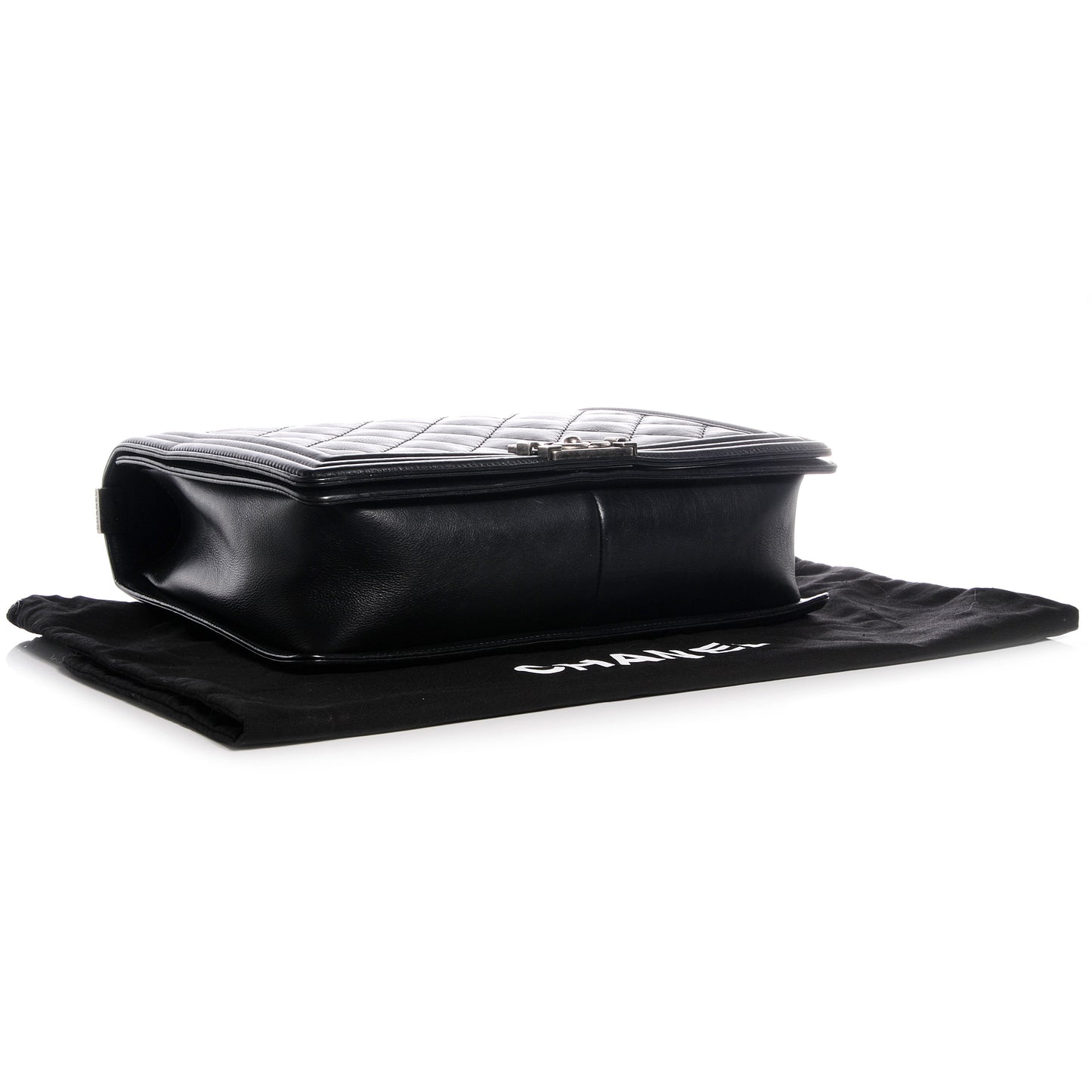 Calfskin Double Stitch Large Boy Flap Black