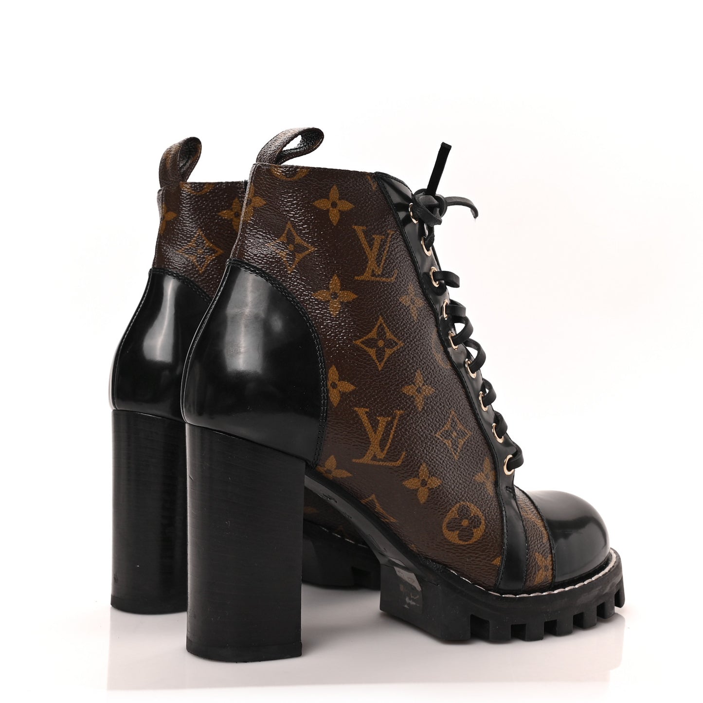 Patent Calfskin Monogram Star Trail Ankle Boots 38.5 Black
