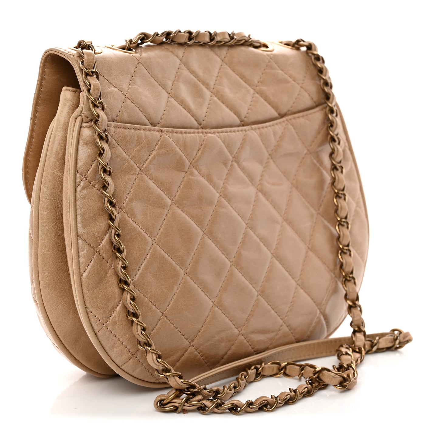Glazed Calfskin Quilted Medium Bubble CC Flap Beige