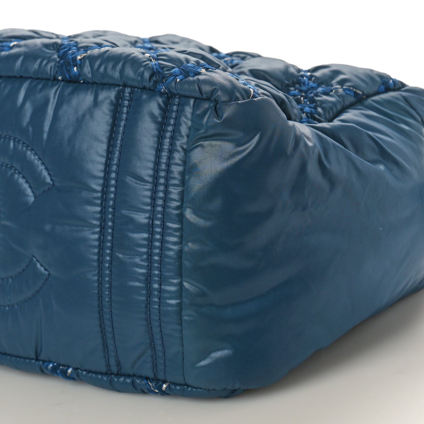 Nylon Quilted Tweed Stitch Bubble Camera Case Blue