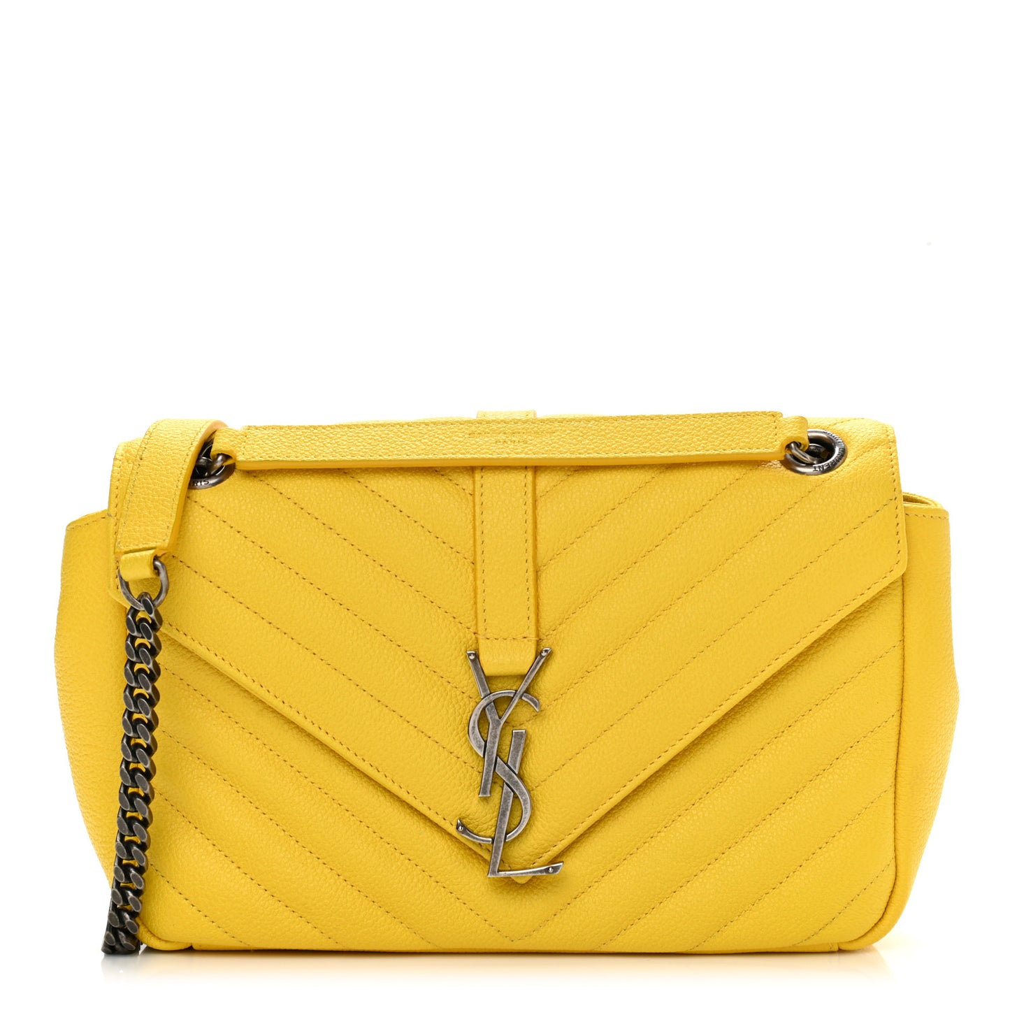 Grained Calfskin Matelasse Chevron Medium Monogram Chain Bag Mimosa